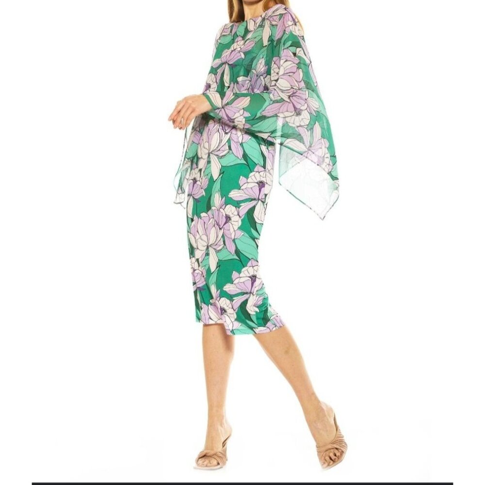 Alexa Amore Floral Dress Size L Floral Dress w/Sheer Chiffon Top Cover-lp